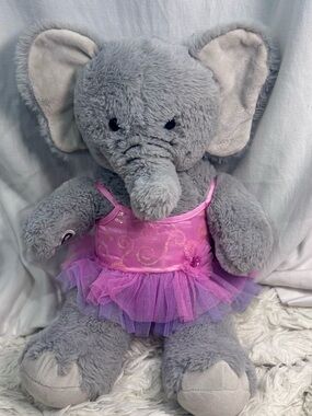 Build A Bear Plush Elephant Stuffed Animal Gray 16" 2019 with pink leotard tutu